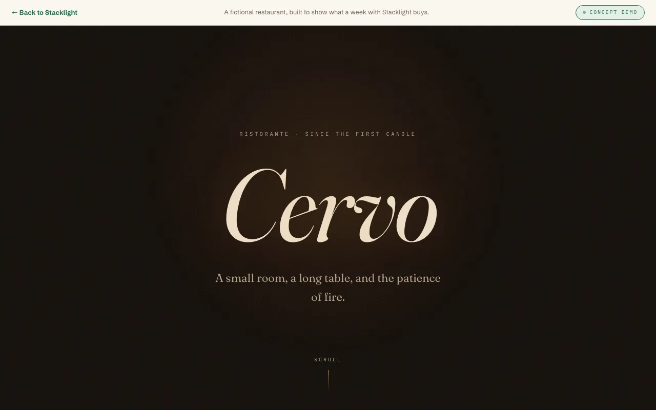 Cervo — a fine-dining concept site by Stacklight