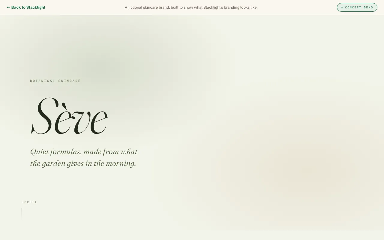 Sève — a botanical skincare concept site by Stacklight